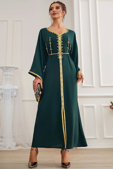 Manches longues vert foncé Maxi Caftan Marocain